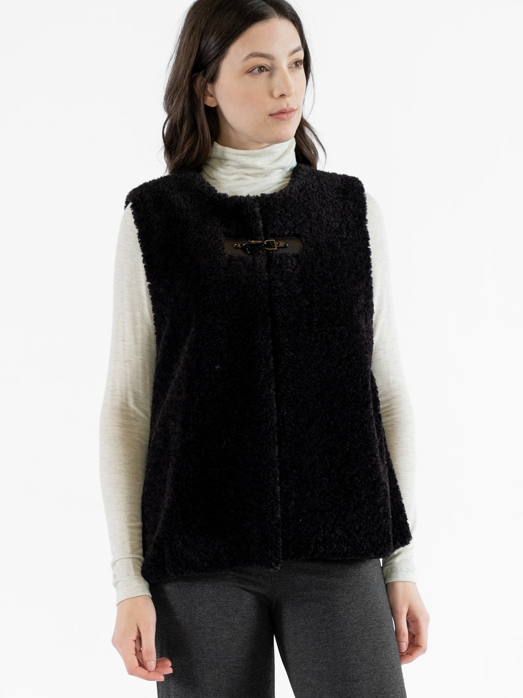 Teisha Faux Fur Vest with Leather Buckle