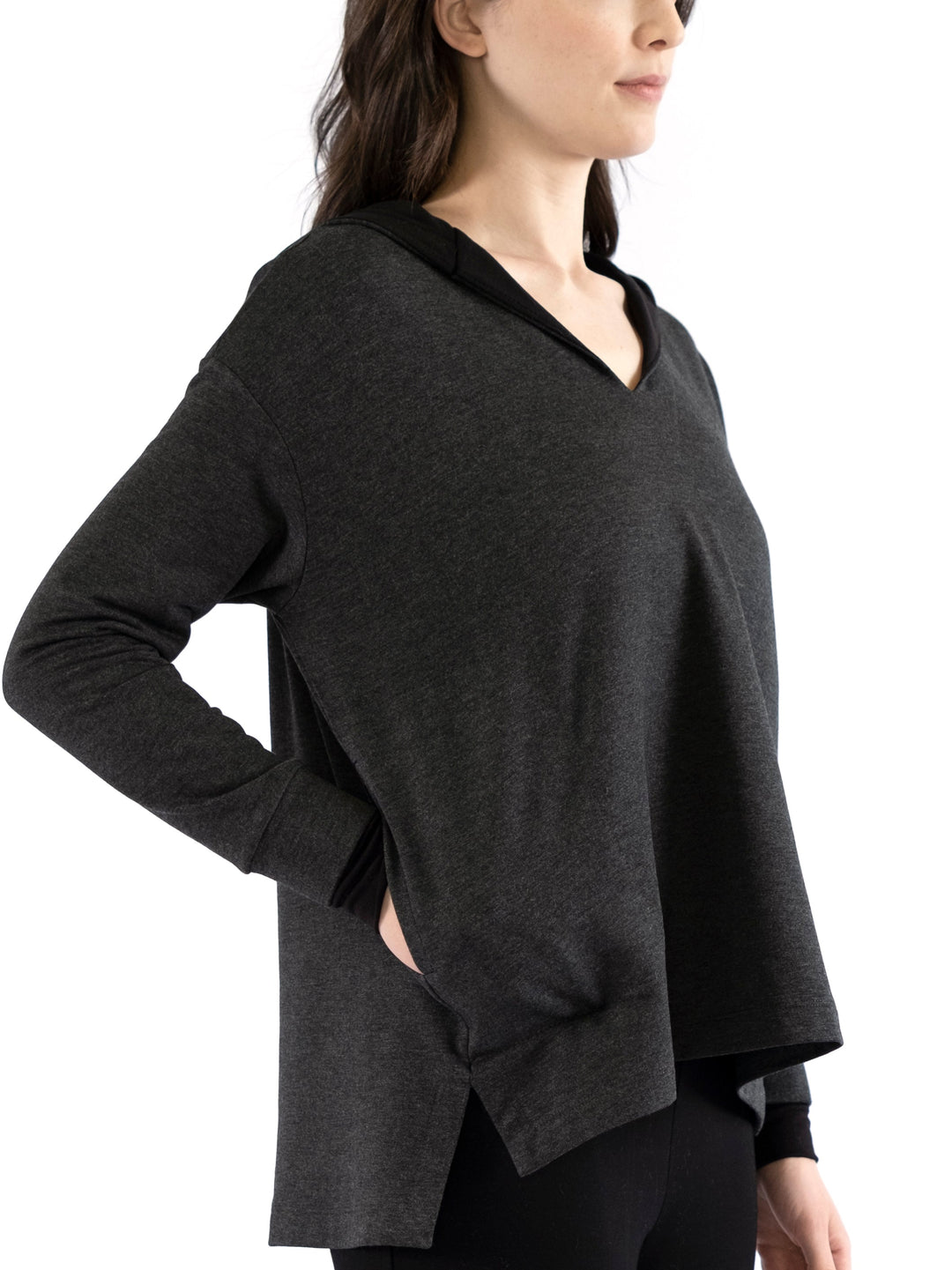 Emma Notched V-Neck Hooded Pullover