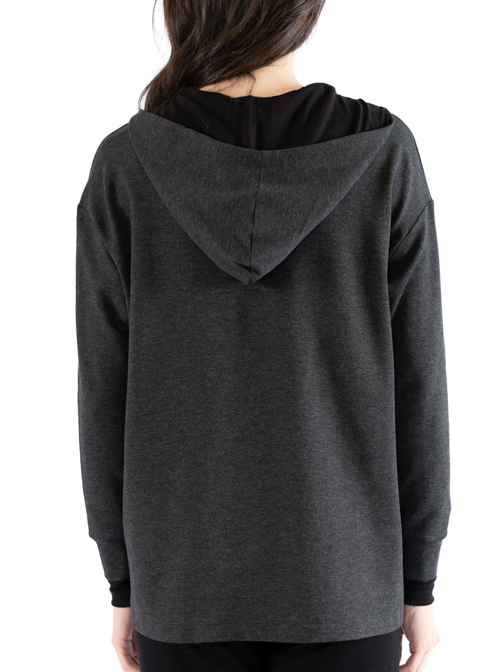 Emma Notched V-Neck Hooded Pullover