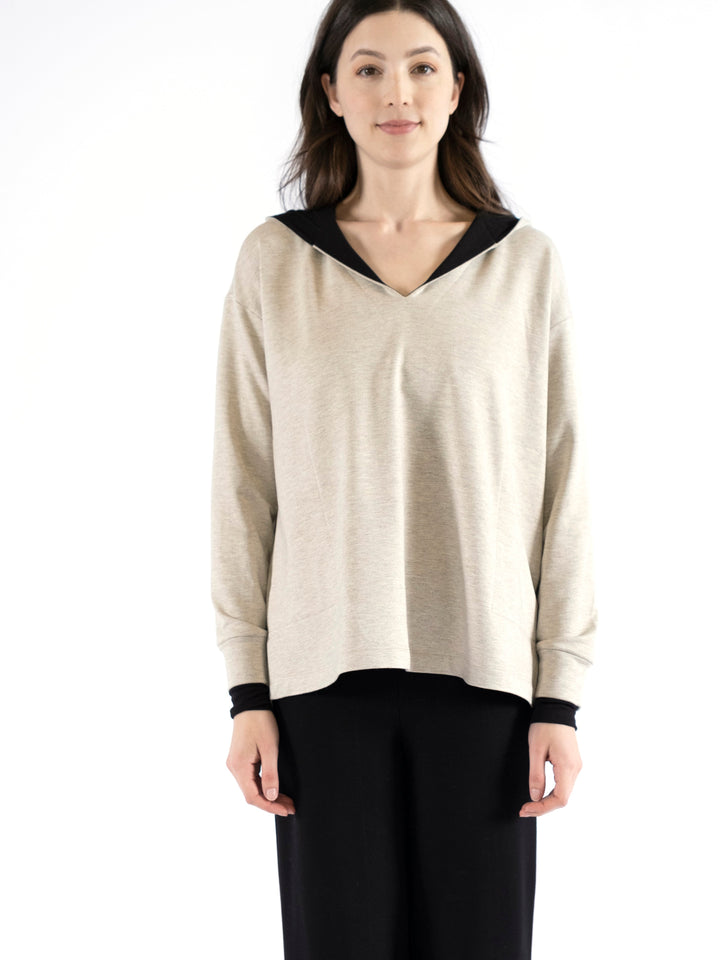 Emma Notched V-Neck Hooded Pullover