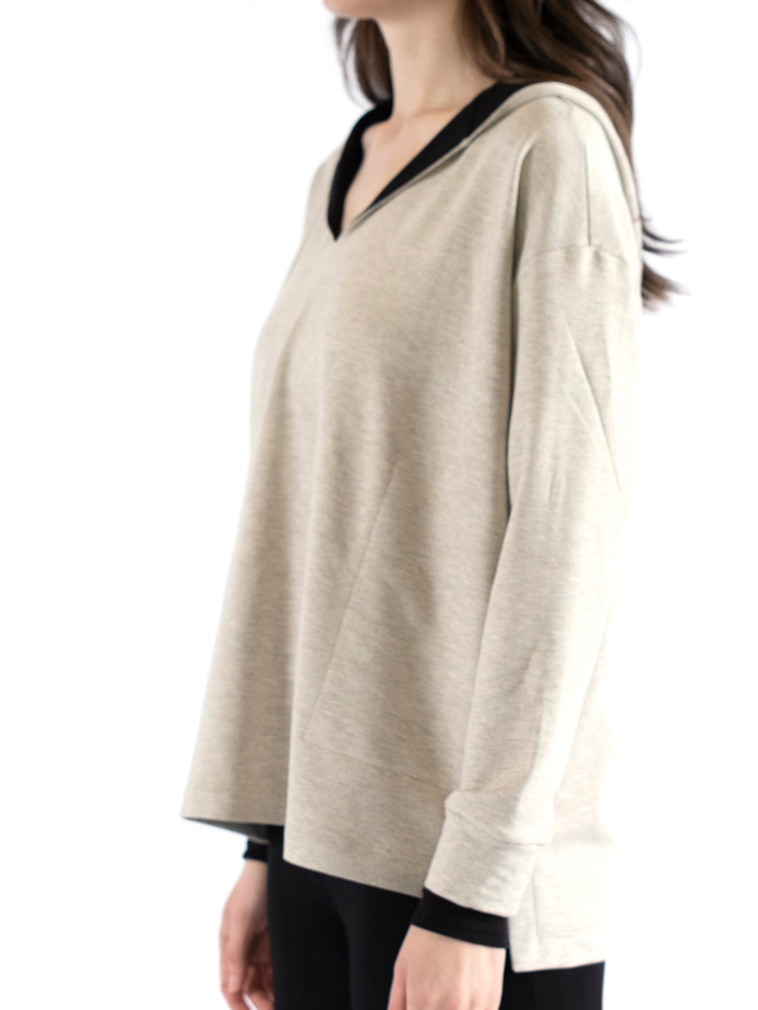 Emma Notched V-Neck Hooded Pullover