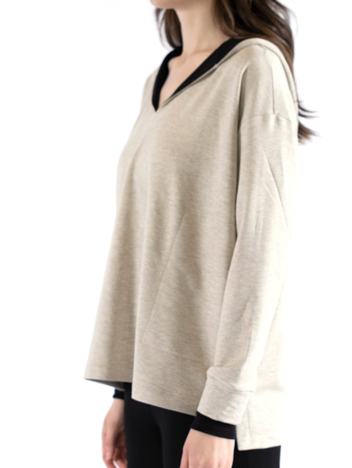 Emma Notched V-Neck Hooded Pullover